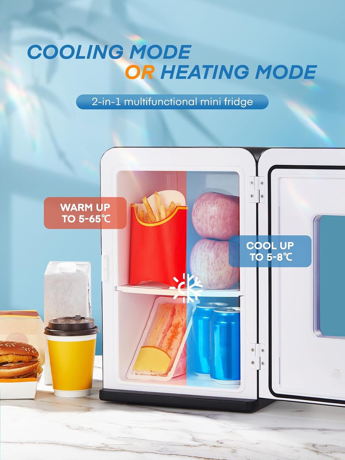 Mini Fridge 15L/21 Cans Mini Fridge for Bedrooms, Upgrade AC+12V DC Power Small Fridge for Dorm, Car, Office, Travel | Max & ECO Mode, Thermoelectric Cooler and Warmer | for Skincare, Beauty, Drink