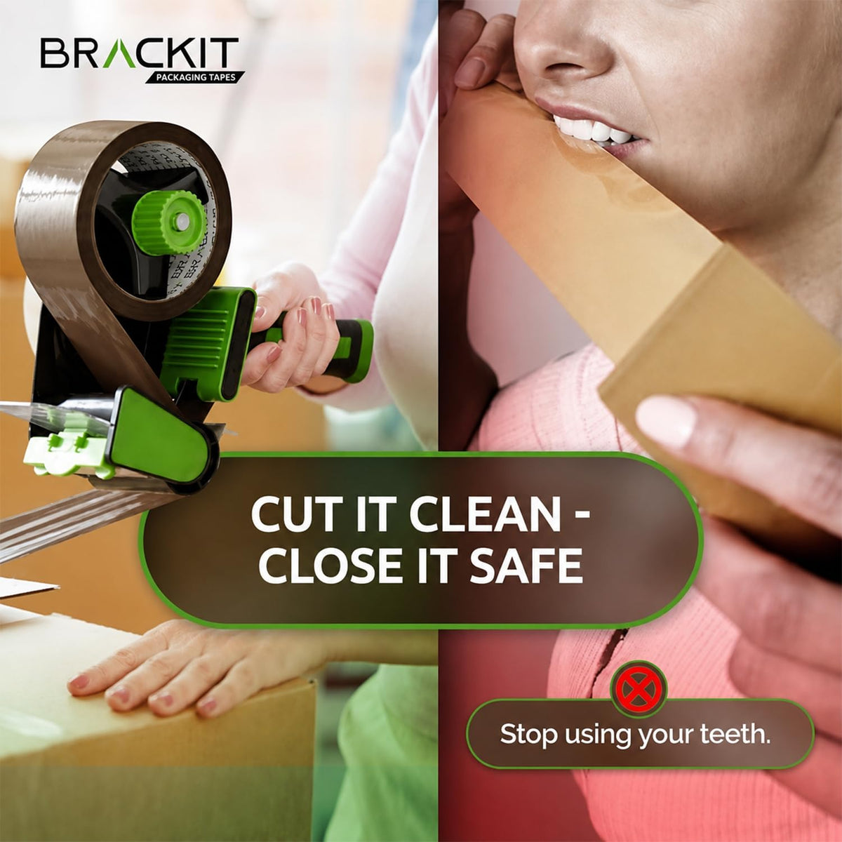 brackit Tape Gun Dispenser with 6 Brown Packing Tape Rolls 48mm x 66m