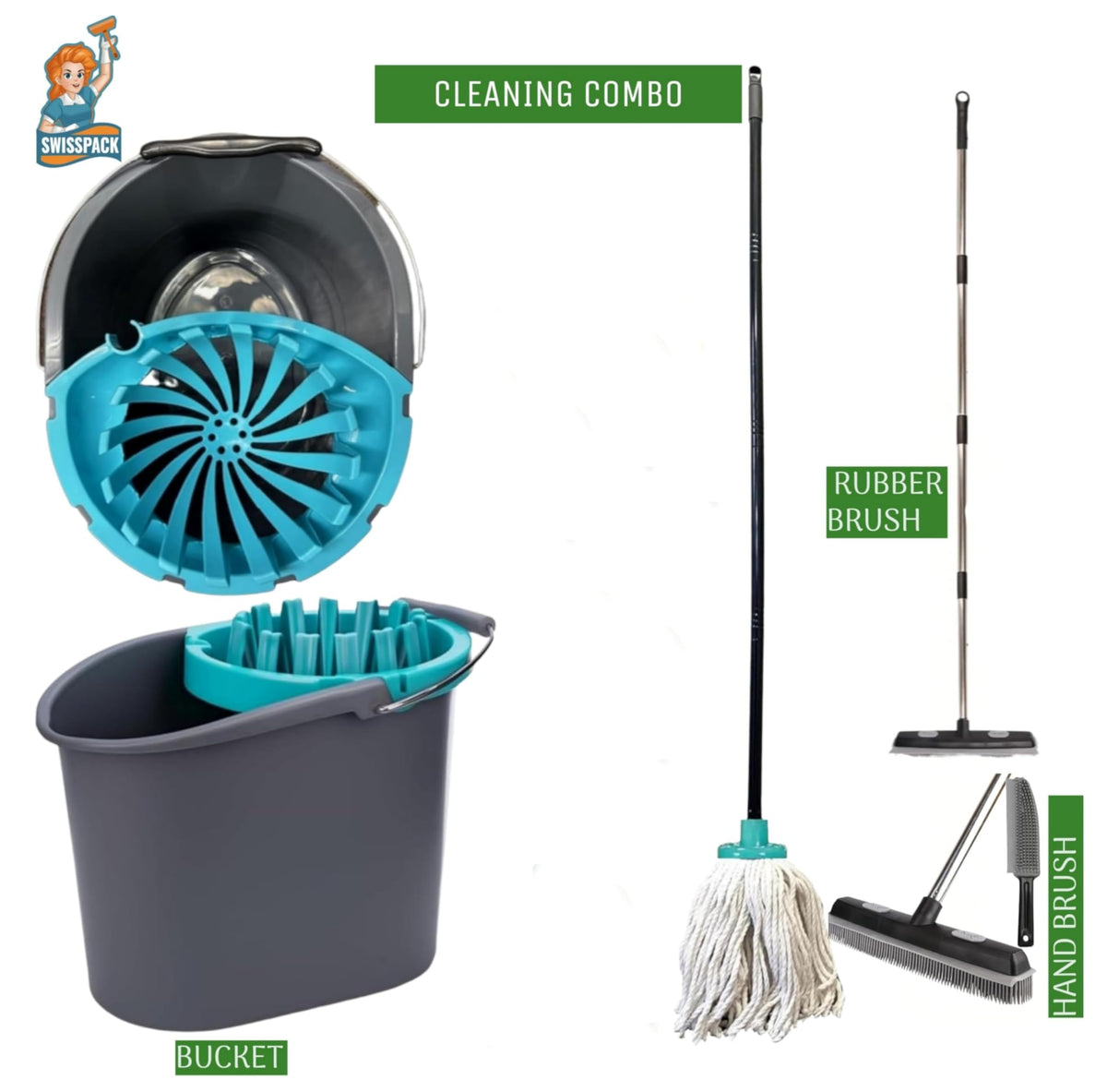 MOP AND BUCKET (3 HEADS ONLY)