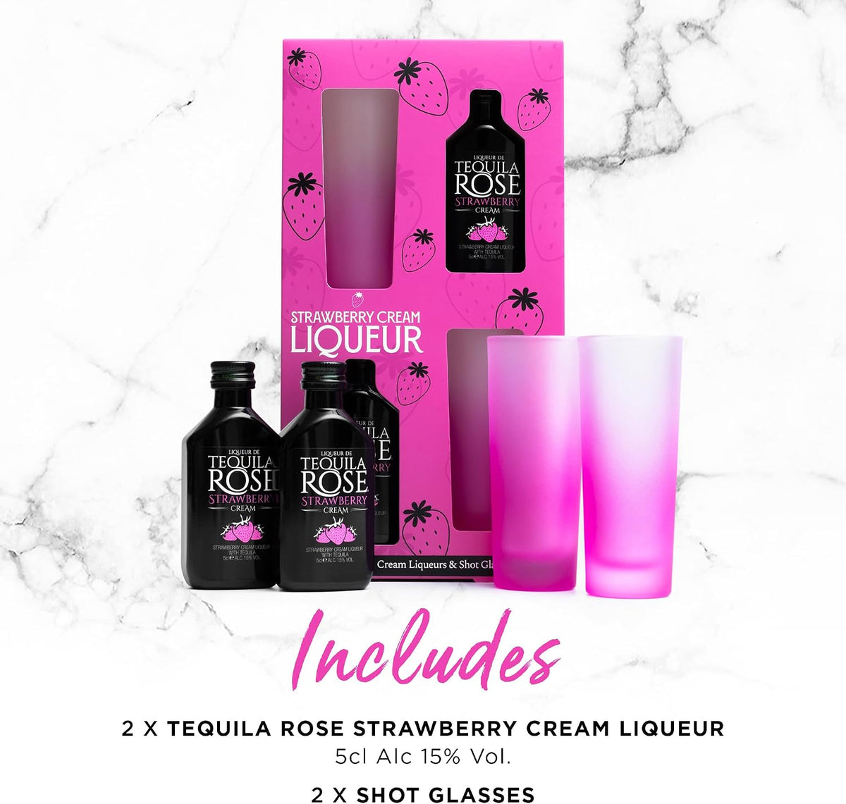 Tequila Rose Gift Set, Strawberry Cream 2 x 5 cl, 2 Shot Glasses