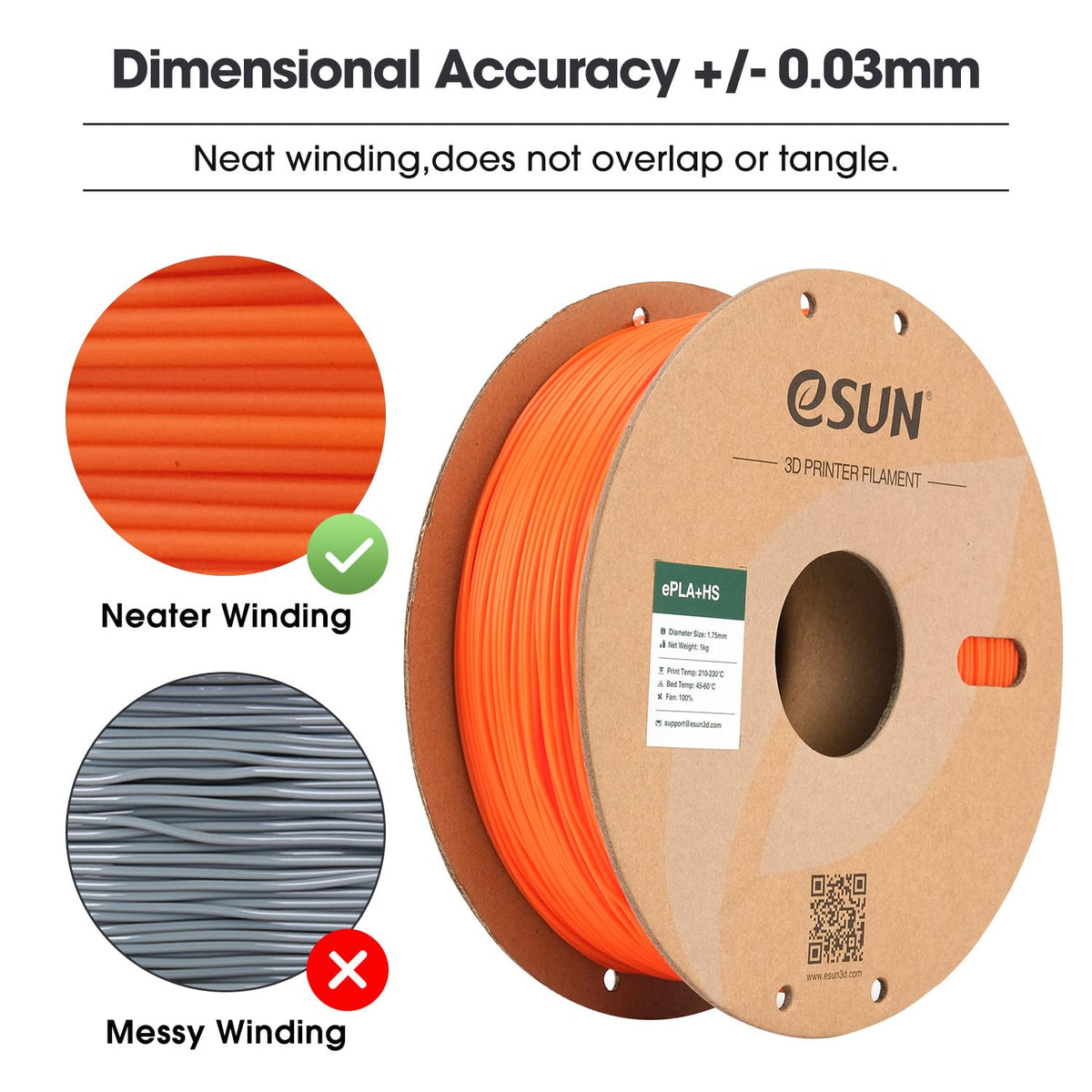 eSUN PLA+ Filament 1KG, PLA+HS High Speed 3D Printer Filament, Cold White