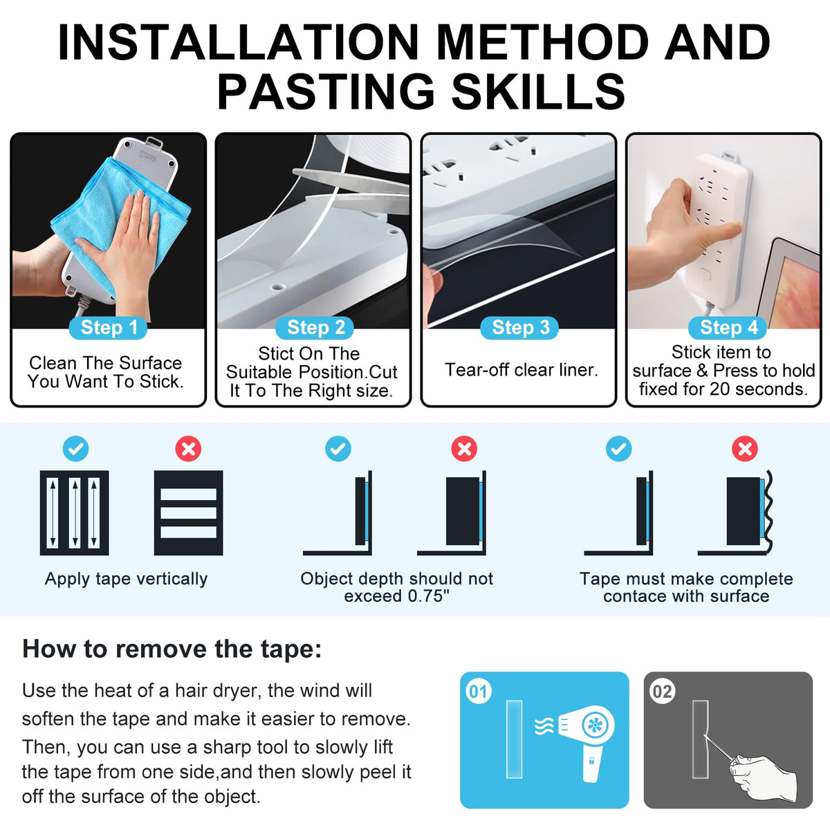 Double Sided Tape Heavy Duty,(6mx2cmx2mm,2Rolls) Strong Double Sided Mounting Nano Tape,Multipurpose Clear Adhesive Picture Hanging Strips,Removable Adhesive Sticky Tape for Poster Walls Decor Carpet