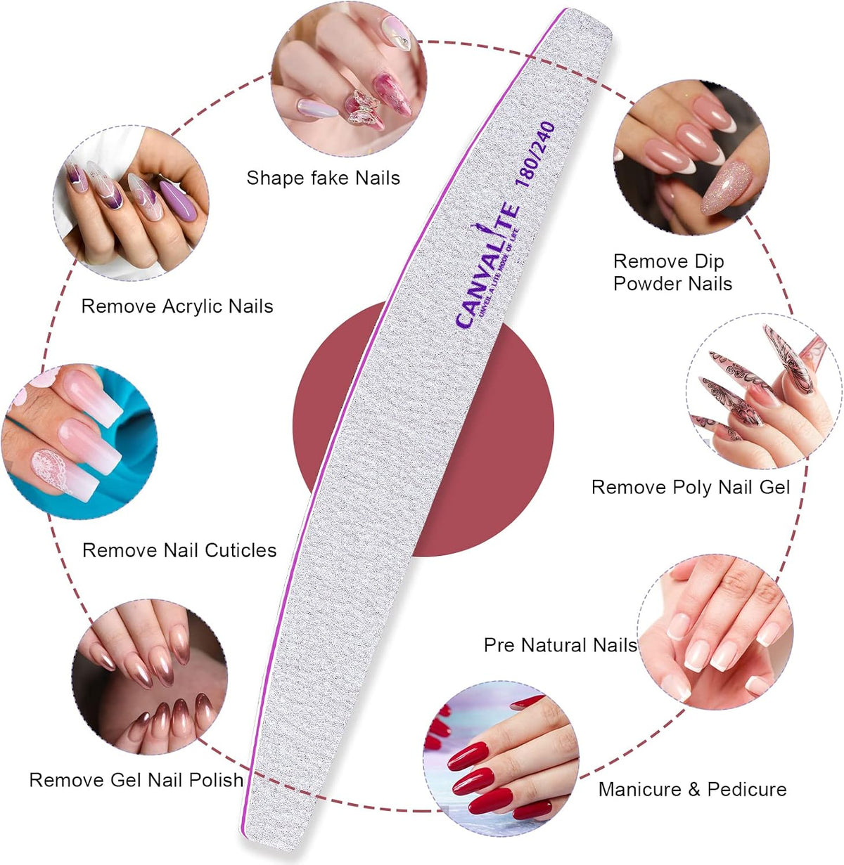 Professional Nail Files Double Sided Emery Board Nail Styling Tools Pet Grooming Tools for Home and Salon Use (Half Moon 180/240, 12pcs)