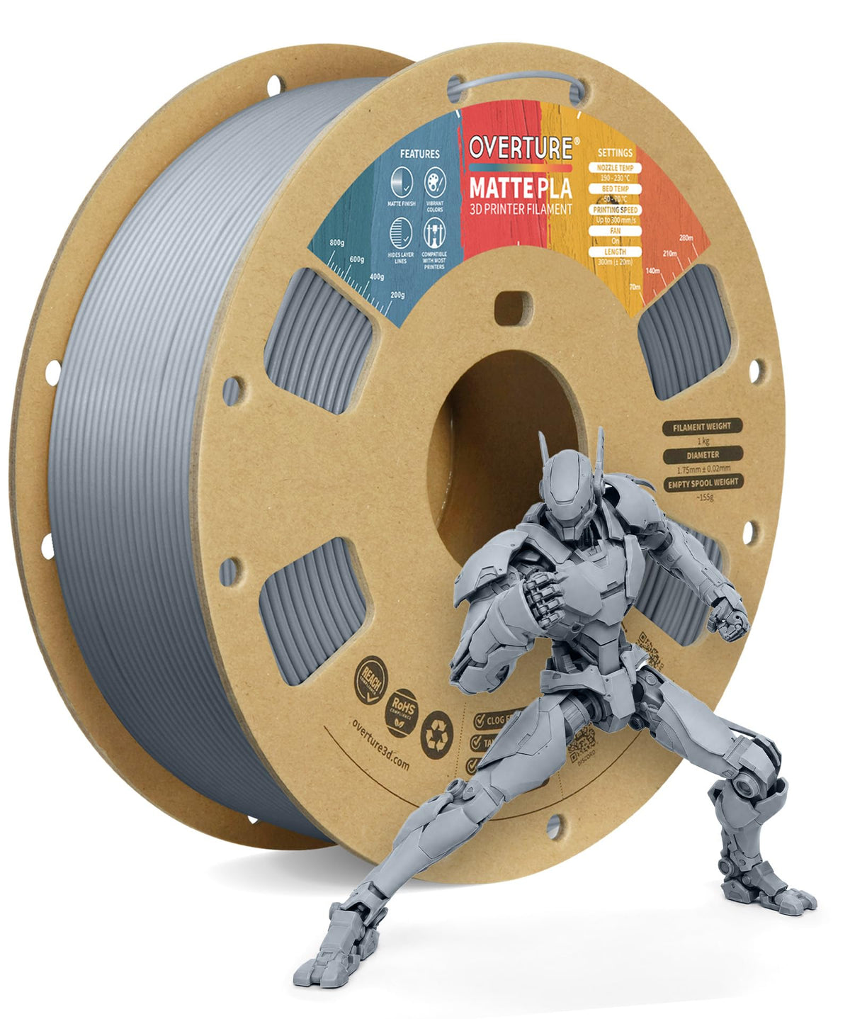 OVERTURE Matte PLA 3D Printer Filament 1.75mm, 1kg Light Brown