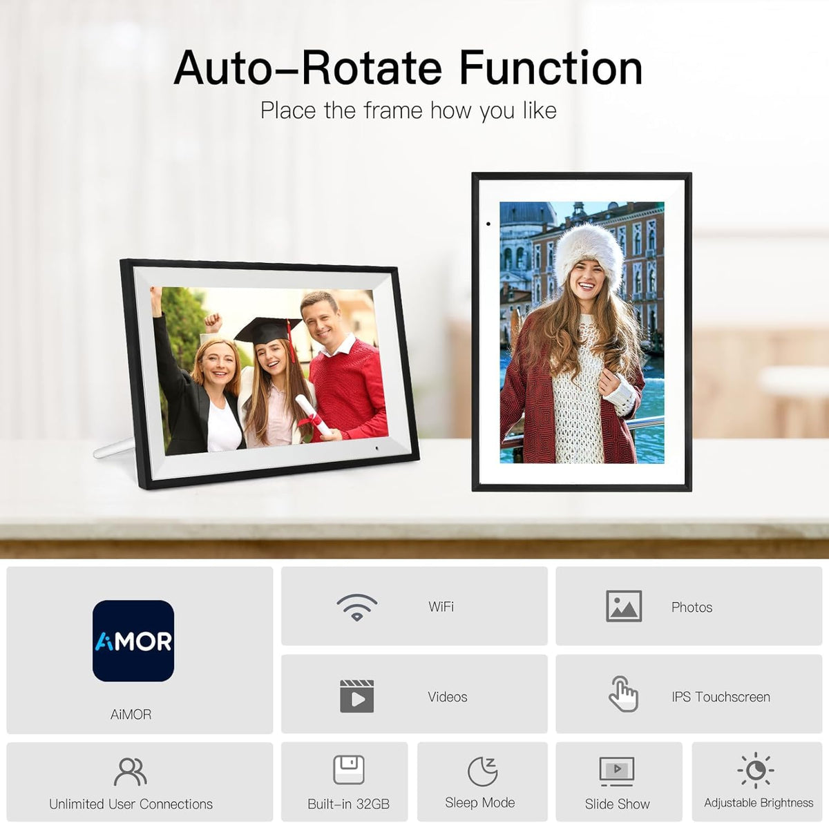 AiMOR Digital Photo Frame 10.1 Inch Large Digital Picture Frame with 1280X800 IPS Full HD Touch Screen, humblestead 32 GB WiFi Smart Frame Share Photos and Videos Instantly from Anywhere via AiMOR