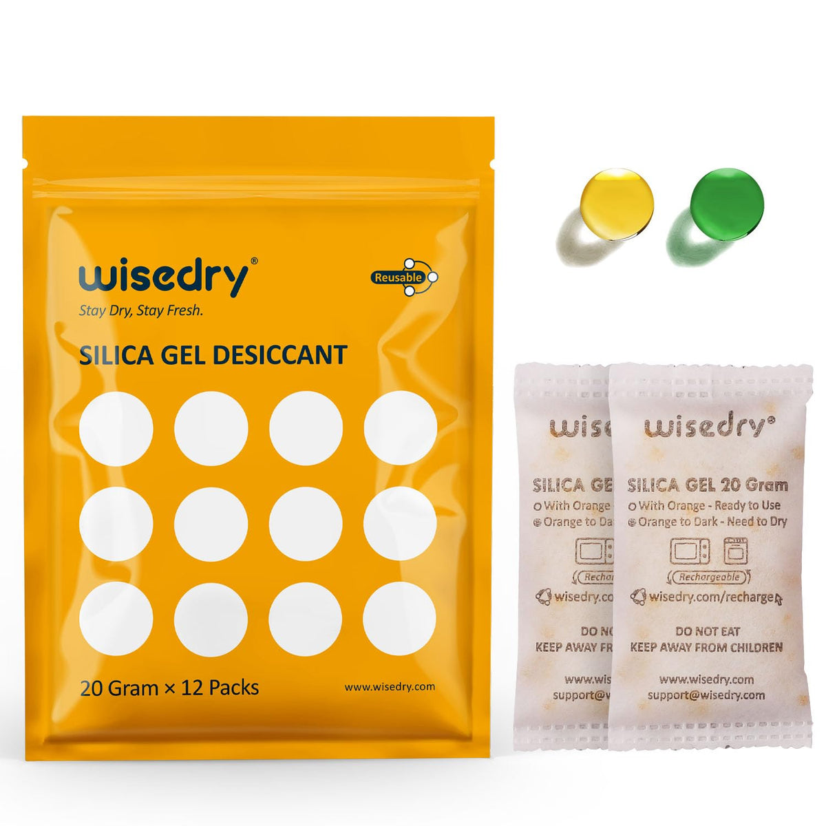 wisedry Silica Gel Sachets Bags 10 Gram x 30 Packs with Orange Beads Humidity Indicator Desiccant Packs Moisture Absorber for Air Dryer Moisture Removal, Food Grade
