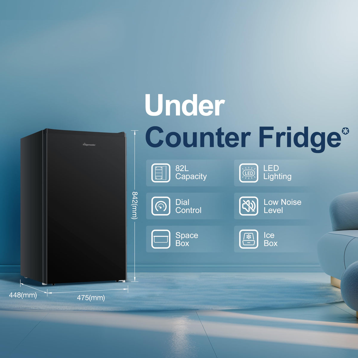 Fridgemaster 45L Table Top Mini Fridge MUR4545, 45cm Compact Refrigerator with Adjustable Thermostat, Reversible Door, 39dB Low Noise, White, Energy Class E