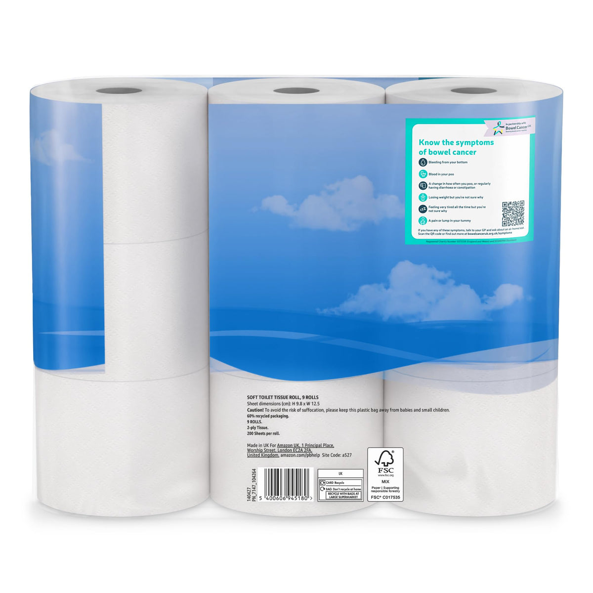 by Amazon Soft Toilet Tissue, 2-Ply, 45 Rolls (5 Pack of 9), 200 Sheets per Roll