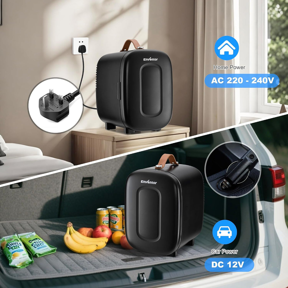 Enventor Mini Fridge 4 Litre/ 6 Can, Portable Cooler and Warmer, AC+12V DC