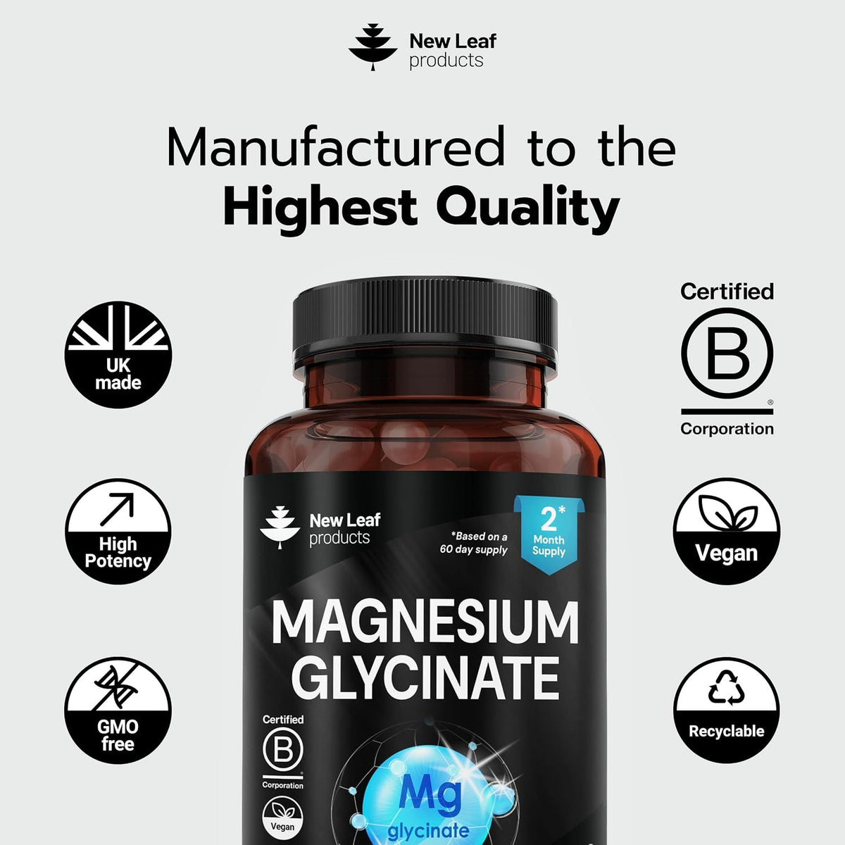 Magnesium Glycinate Capsule - 208mg Elemental of 1040mg, 120 Capsules