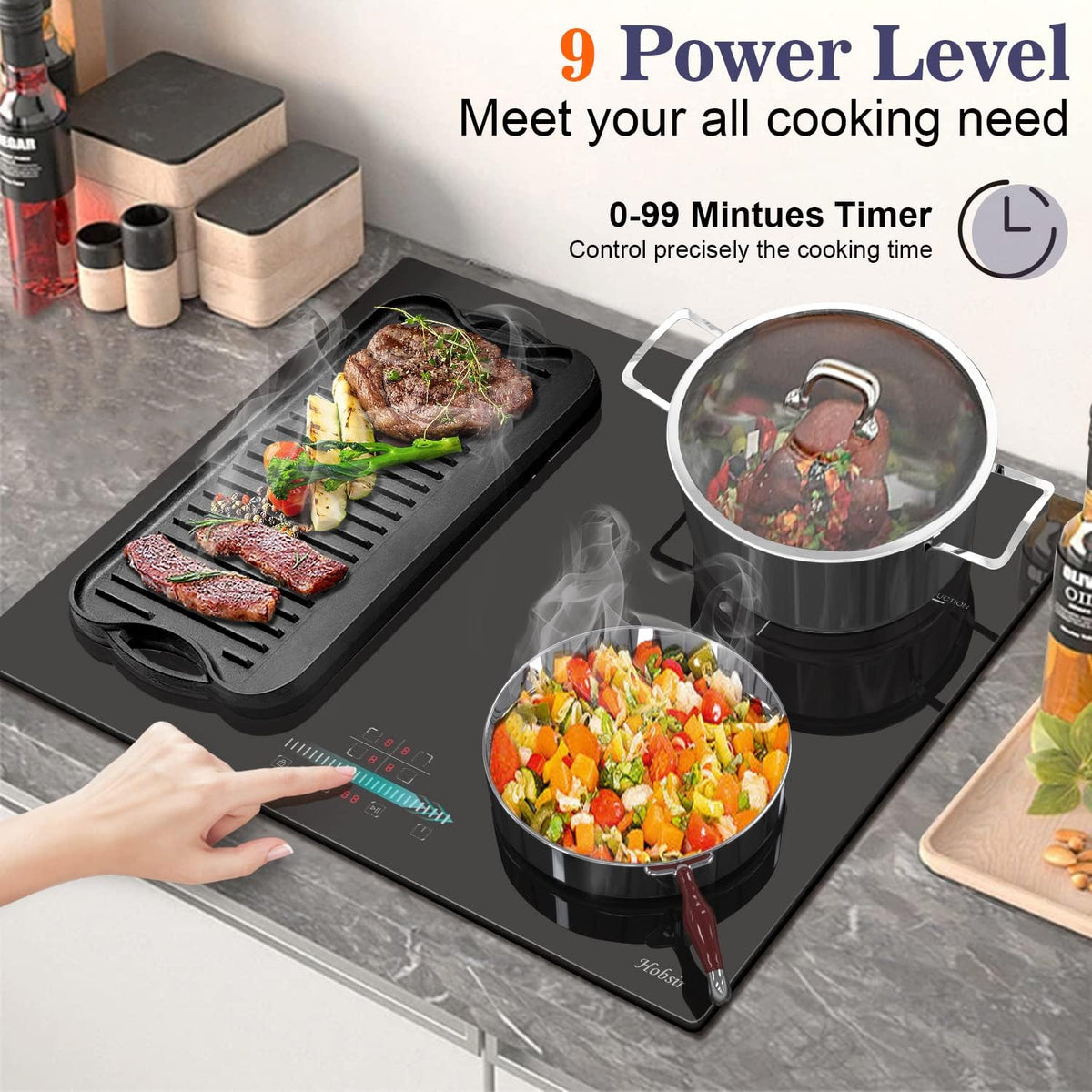 Hobsir Induction Hob with Flex Zone, Built-in Electric Hob 4 Burners 60 cm