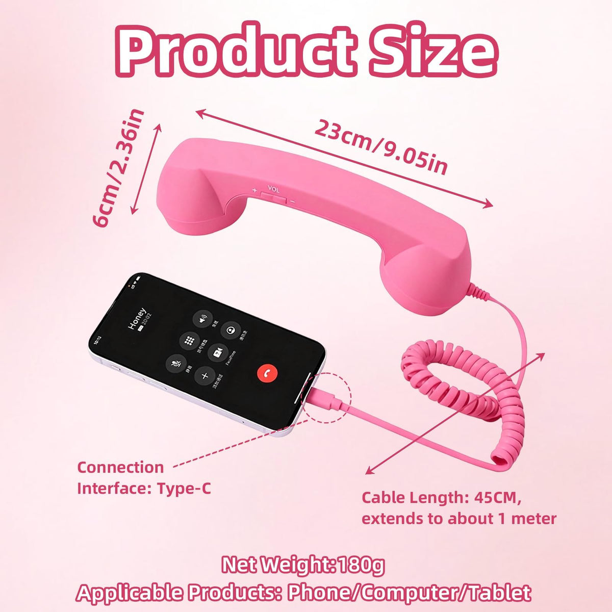 Retro Phone Handset for iPhone & Android, 2026 New Type-C Wired Receiver with Microphone & Speaker (2Pcs(Black and Red))