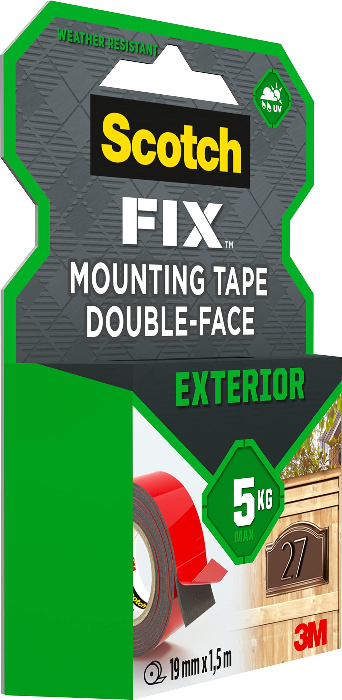 Scotch-Fix Double-Sided Extreme Exterior Mounting Tape, 19mm x 1,5m - For Outdoor Extreme Use, Weather Resistant, Permanent Tape, 100% Adhesive, 3M Advanced Technology - Holds up to 10kg