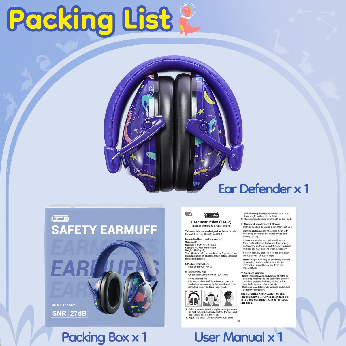 Dr.meter Ear Defenders Children SNR 27.4dB for Autism, Sensory Needs