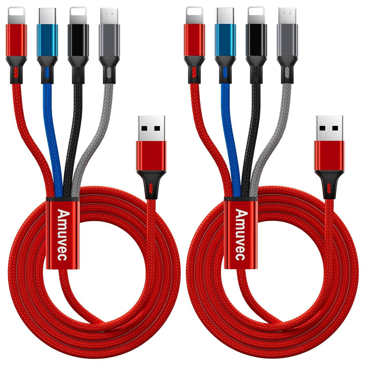 Amuvec Multi Charger Cable, 4 in 1 Fast Phone Charger Cables 1.2M Red