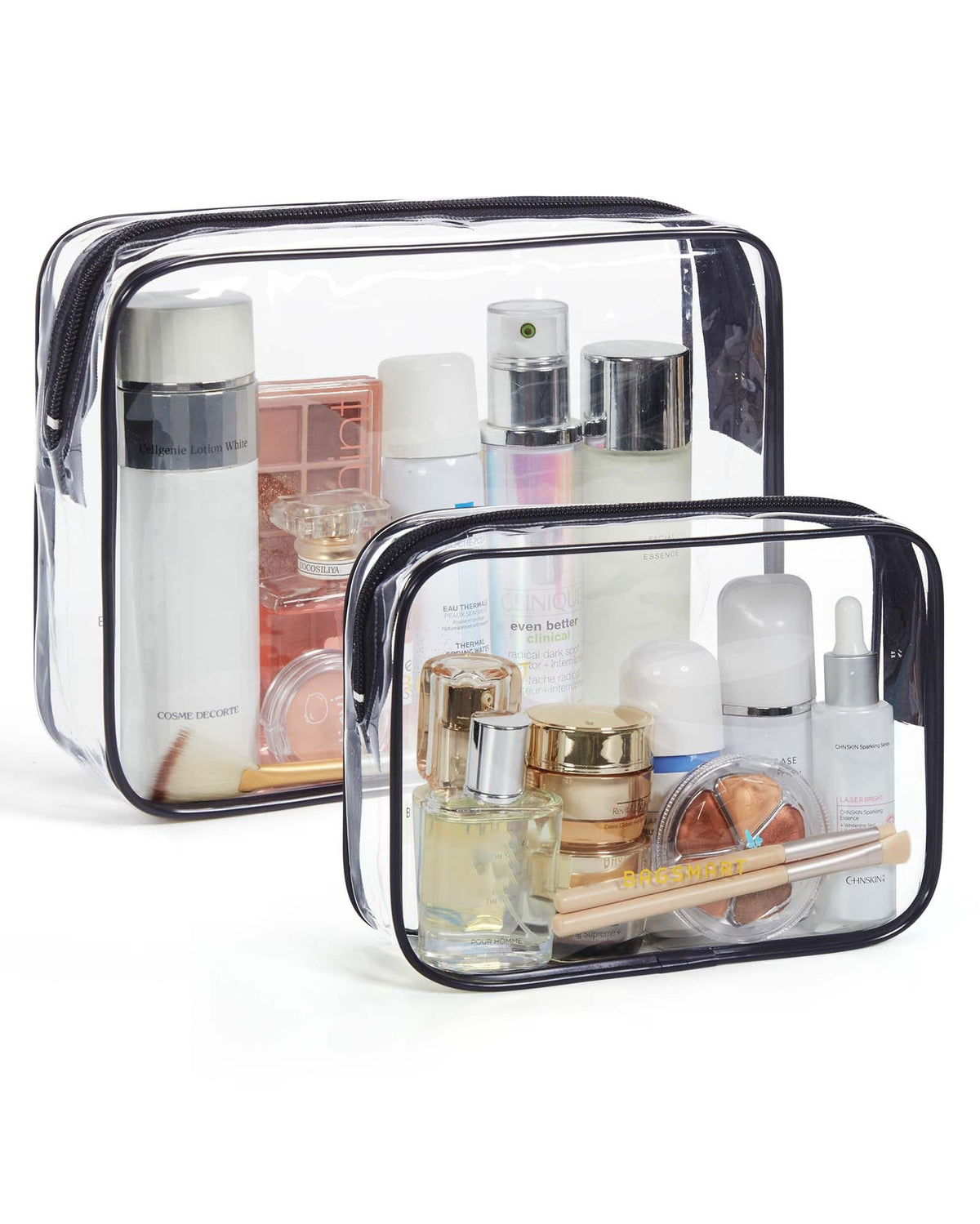 BAGSMART 2pcs Clear Toiletry Bag TSA Travel Essential for Makeup Liquids (Pack of 2)