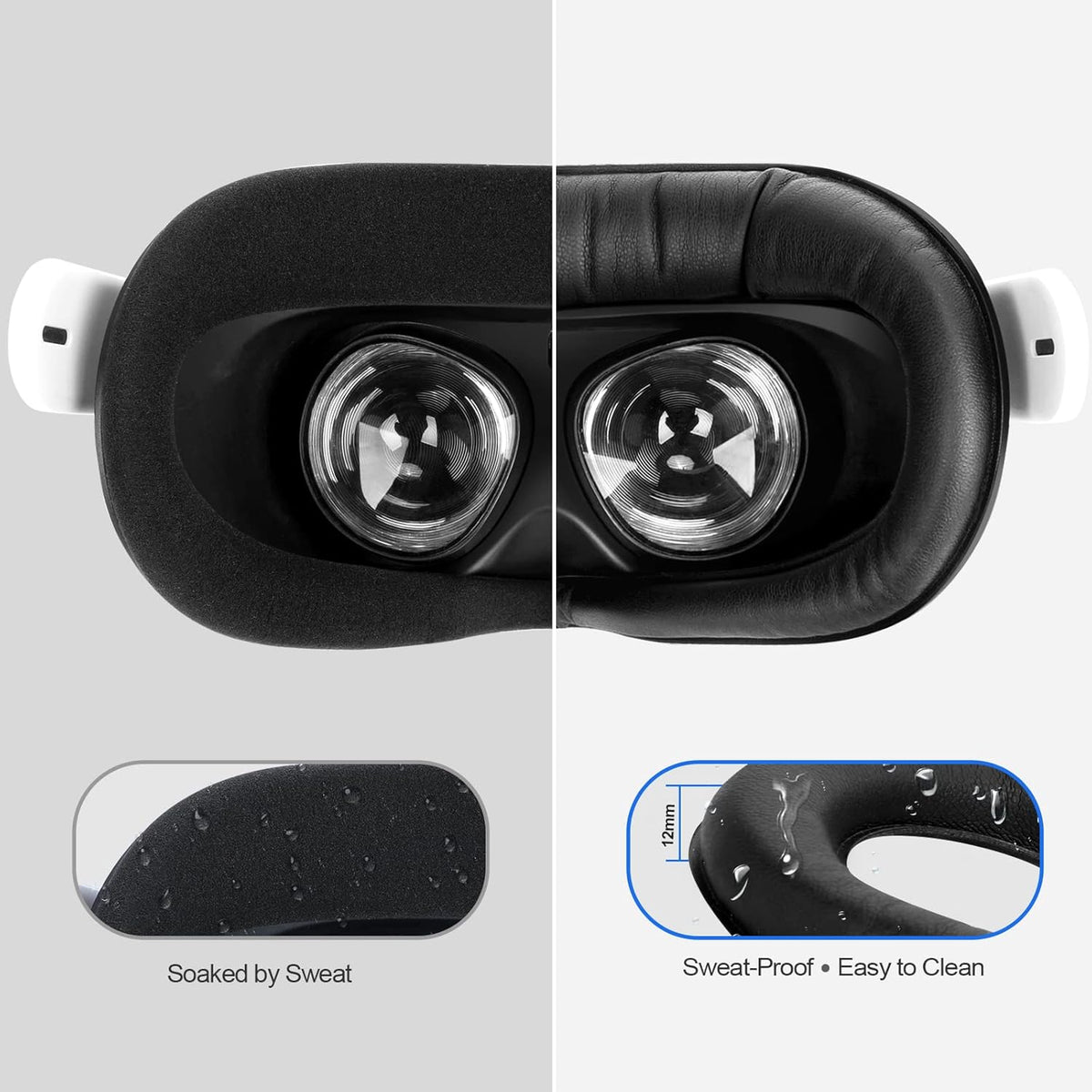 SUPERUS Facial Interface & Face Cover Pad for Oculus Quest 2, Sweat-Proof PU Foam Cushion - VR Accessories for Meta Quest 2