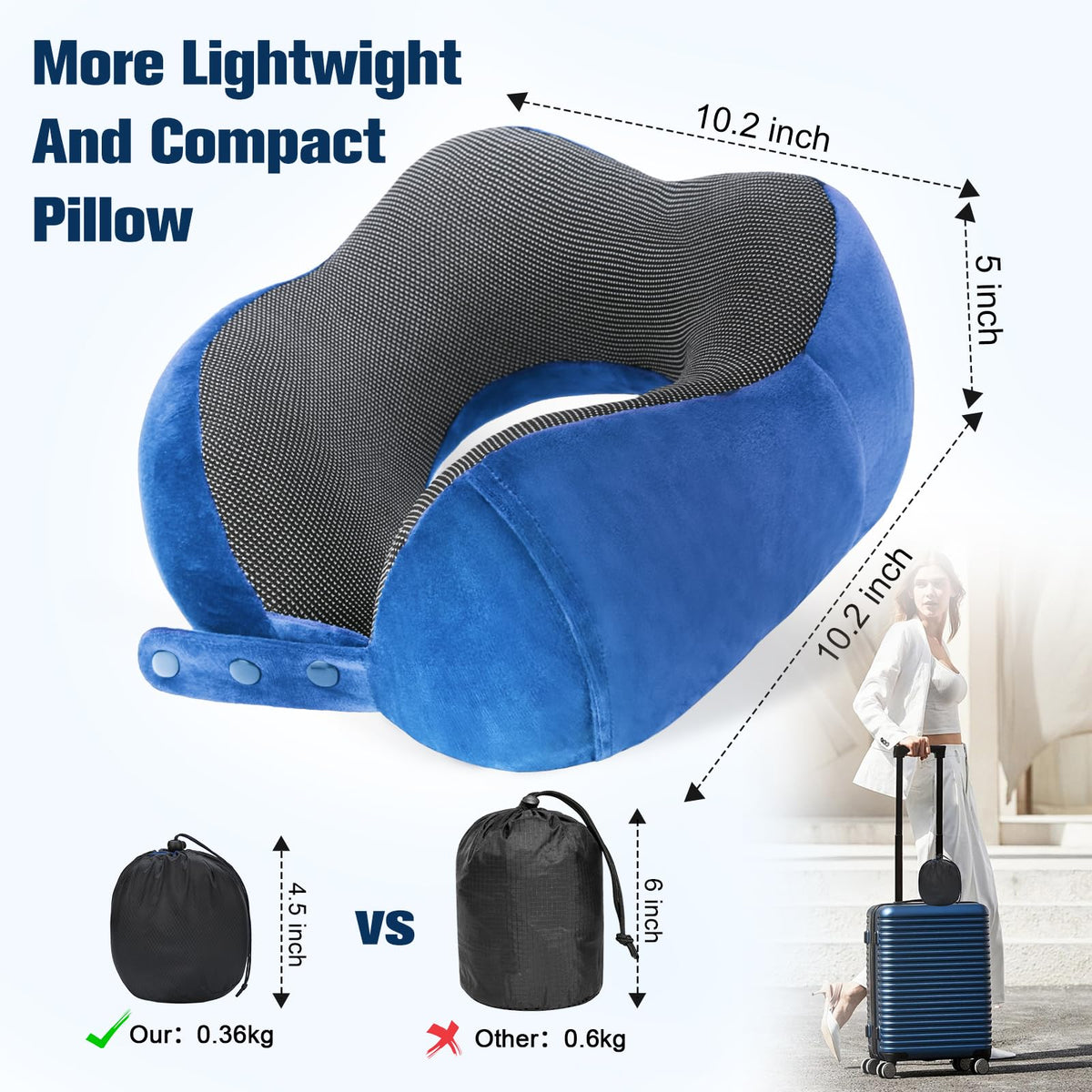 Cirorld Travel Pillow for Airplane, Neck Pillow for Travel, Memory Foam Travel Neck Pillow for Adults, Adjustable & Compact Flight Pillow, Ergonomic Neck Cushion, With Ear Plugs, Eye Mask, Carry Bag