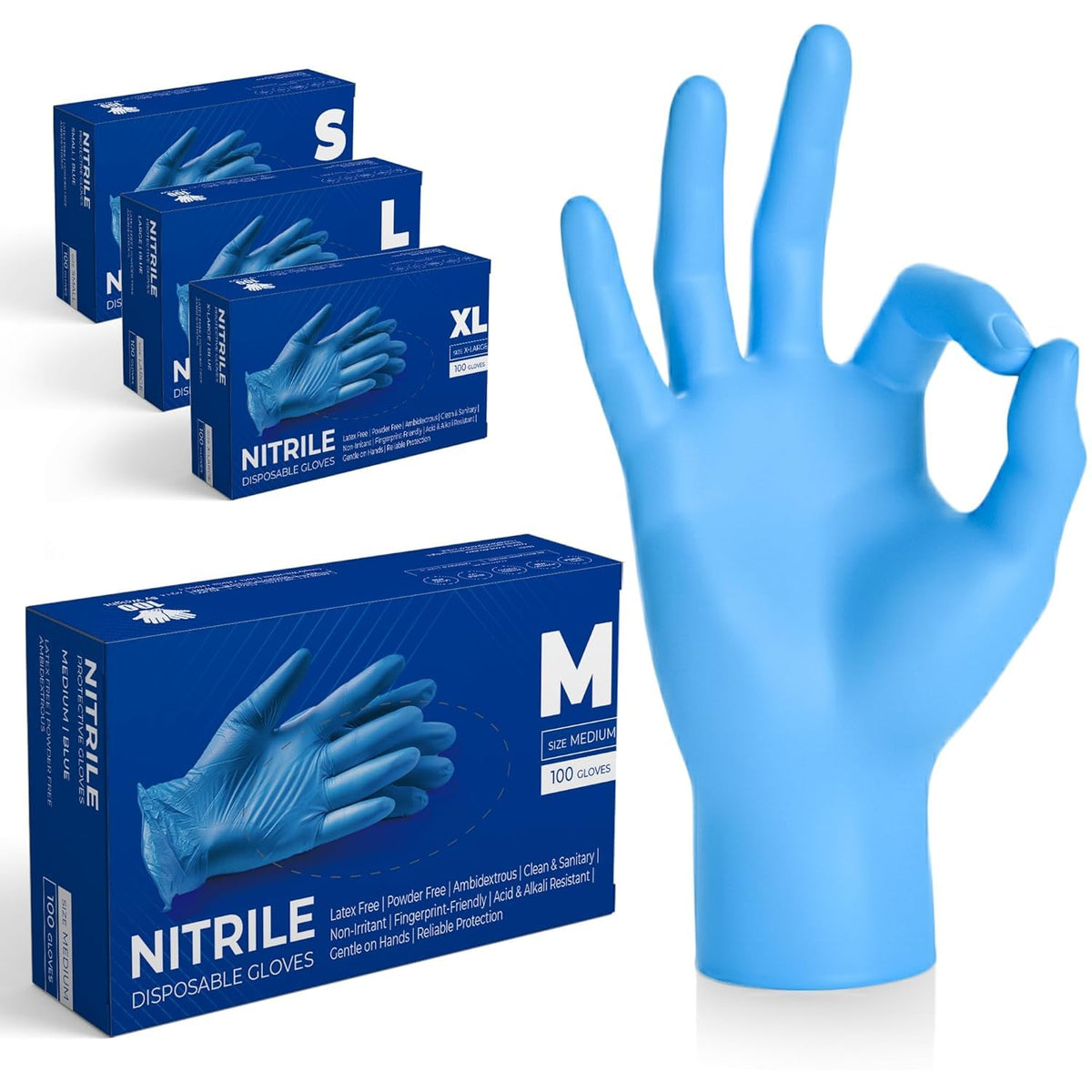 The Real Touch Blue Professional Nitrile Powder Free Multi-Purpose Gloves, Disposable, Extra Strong - Box of 100 (Blue, Medium)