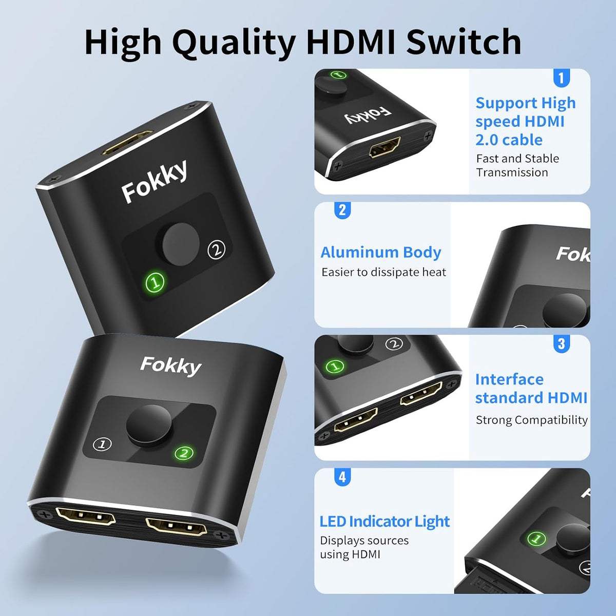 HDMI Switch 4K@60Hz, Bidirectional Hdmi Splitter 2 in 1 out / 1 In 2 out