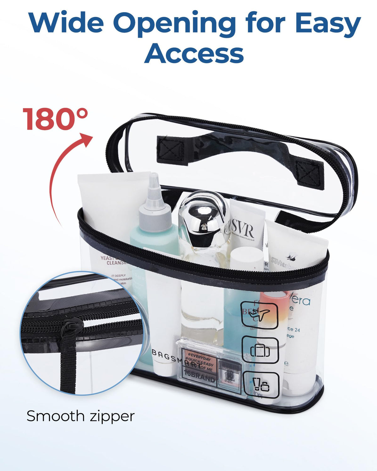 BAGSMART 2pcs Clear Toiletry Bag TSA Travel Essential for Makeup Liquids (Pack of 2)