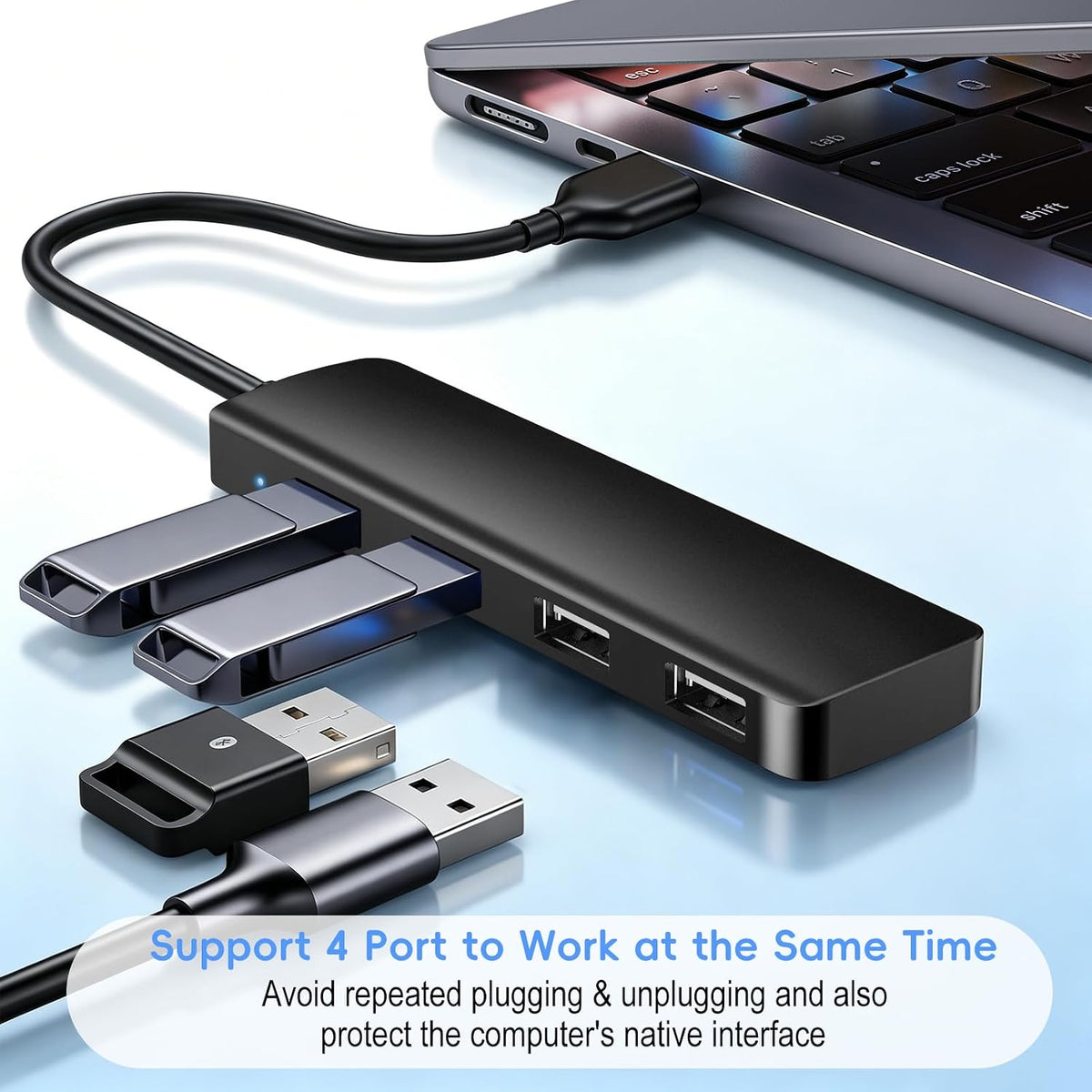 USB Expander Hub Splitter 4 Ports Adapter Dock Cord Ultra-Slim,Multi USB Cable Lead for PC,Laptop,NoteBook,MacBook,Desktop,ChromeBook,Surface Pro,Flash Drives,Mobile HDD Under £4