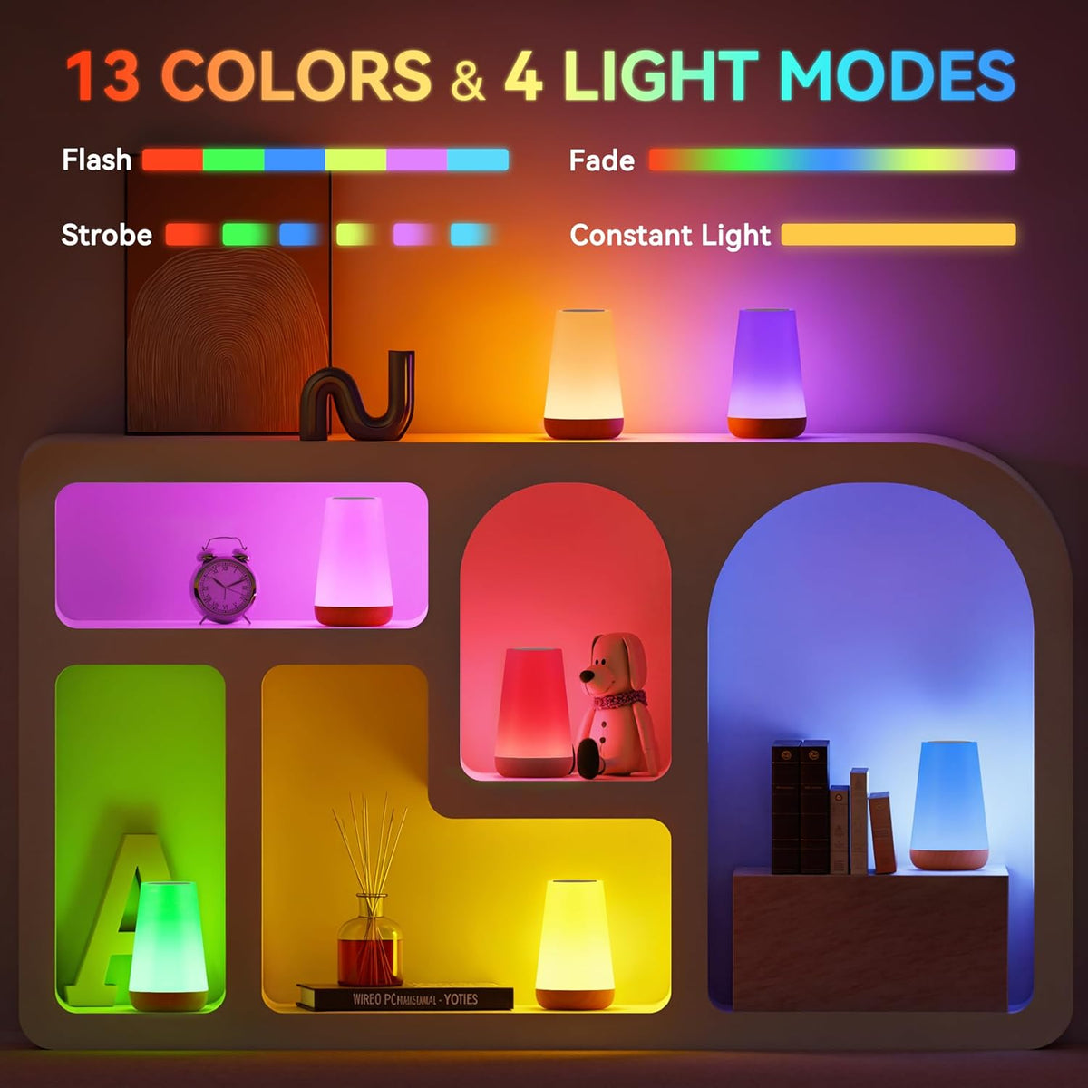 Auxmir Night Light 2 Pack, LED Touch Bedside Table Lamp, 2500mAh Rechargeable Light with RGB Color Changing, Portable Lamp for Children, Kids, Bedroom, Living Room, Camping