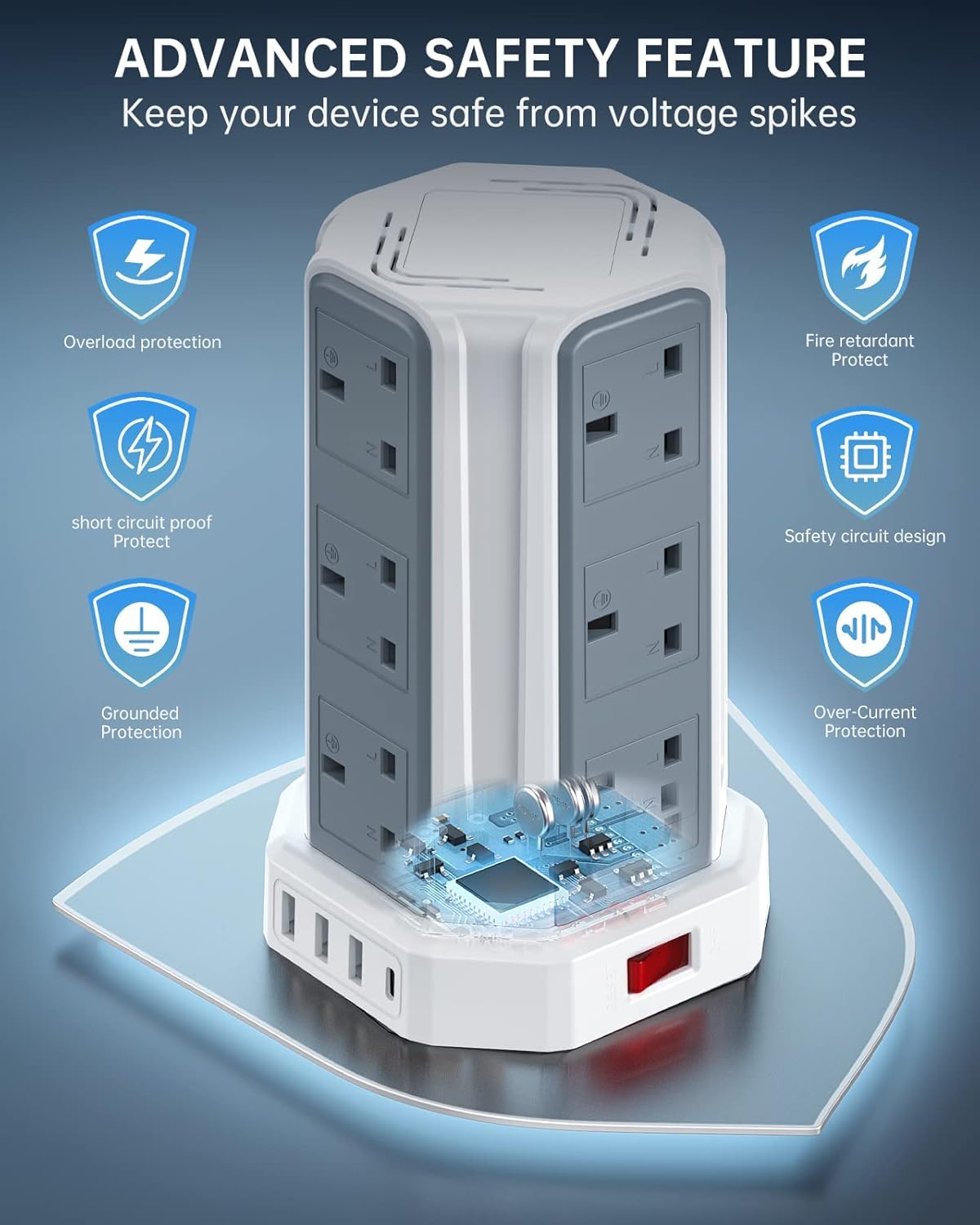 Tower Extension Lead 3M, Extension Cable with USB Ports