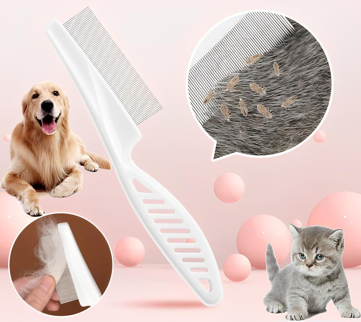 Flea Comb for Dogs Cats, Dog Hair Comb Grooming Tool
