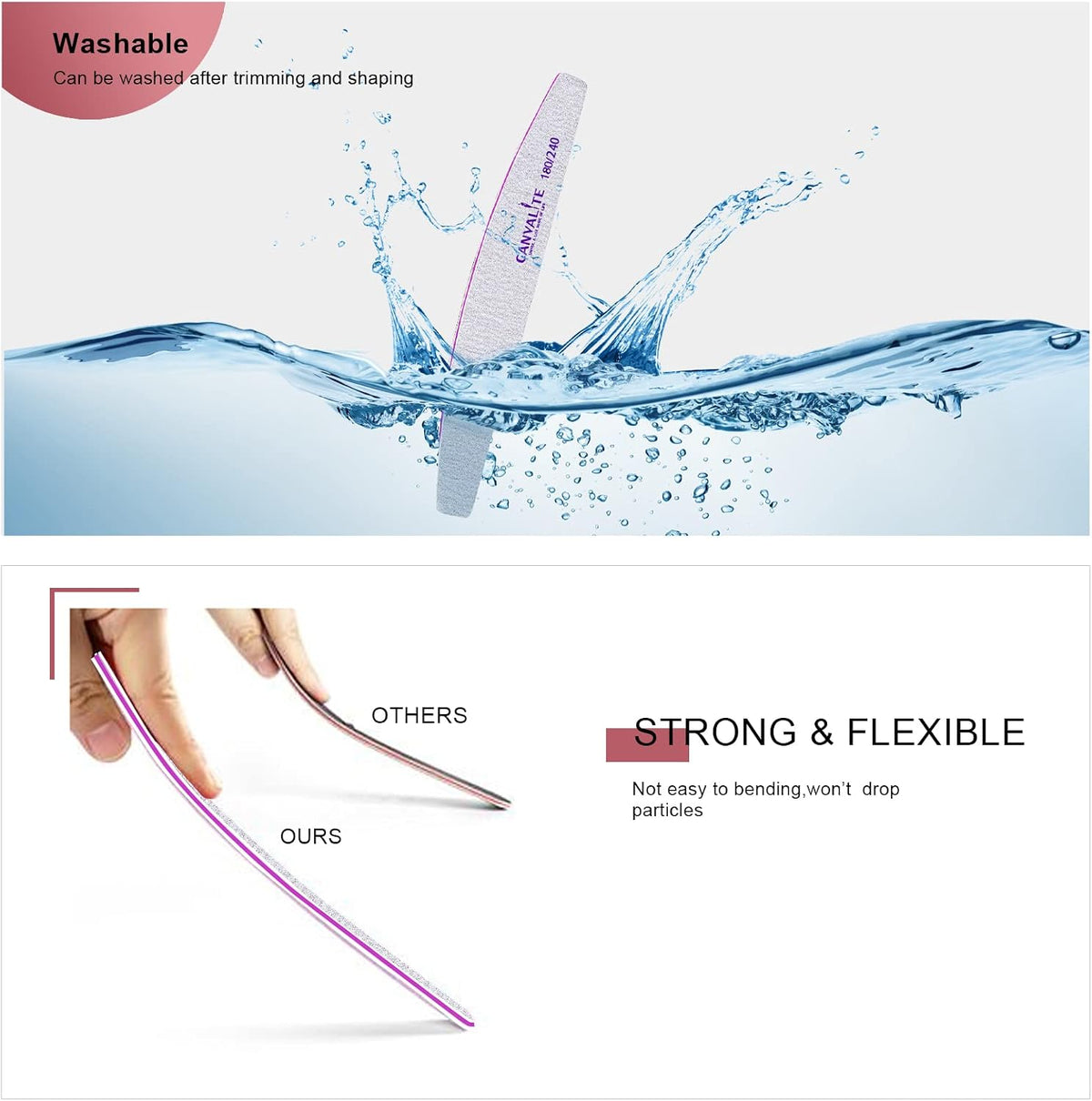 Professional Nail Files Double Sided Emery Board Nail Styling Tools Pet Grooming Tools for Home and Salon Use (Half Moon 180/240, 12pcs)