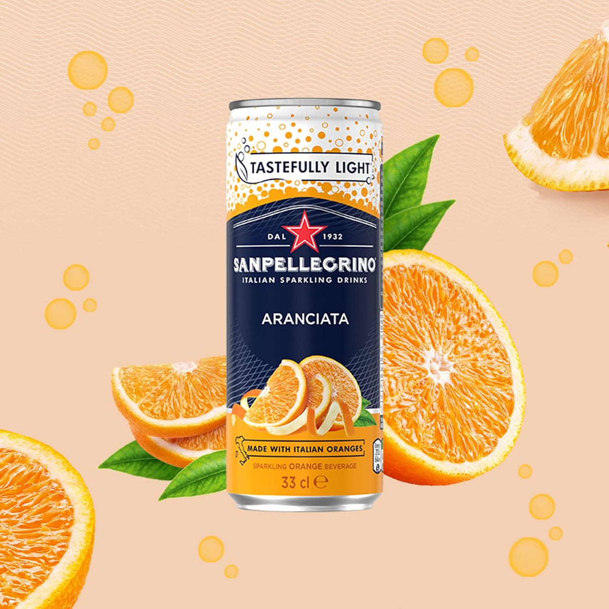 San Pellegrino Italian Sparkling Drinks Tastefully Light Sparkling Orange Canned Soft Drink 12 x 330ml | 64k Cals per Can (Pack of 2)