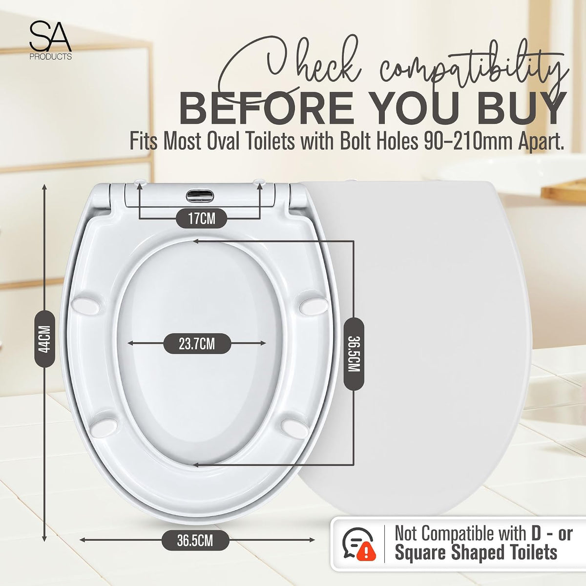 SA Products Oval Quick Release Toilet Seat Soft Close Thermoset Lid - White