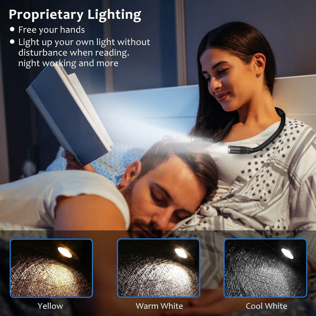 LUXJET Rechargeable Neck Book Light Night Lamp for Reading (Dark Blue)