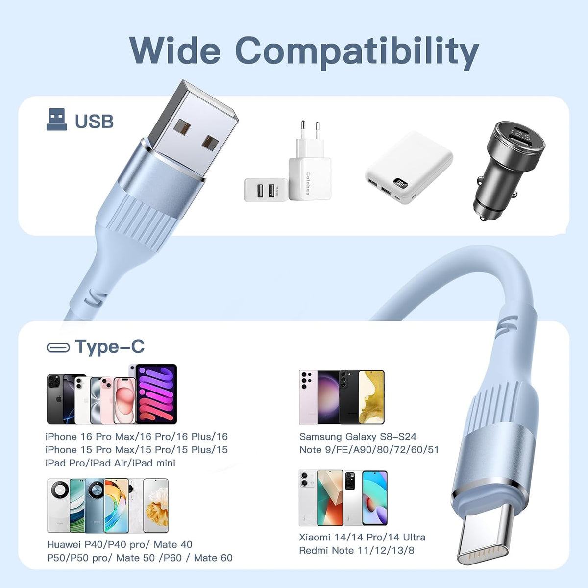 Nebite USB to USB C Cable 3PACK 3FT/1M USB C Charger Cable