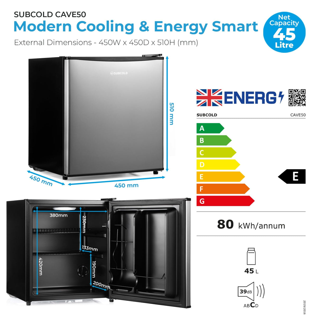 Subcold Cave35 Beer Fridge | 35L | 0-8°C | LED | Stainless Steel Door