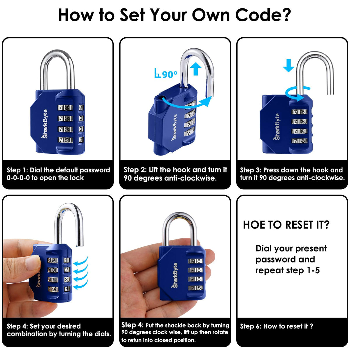 SharkByte Heavy Duty Combination Padlock – 4-Digit Weatherproof Outdoor Lock with Stainless Steel Shackle, Anti-Rust Resettable Code for Gym, School, Locker, Shed, Toolbox, Gate & Warehouse - Red