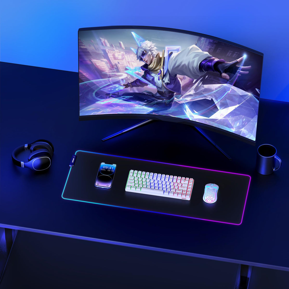 RedThunder K84 75% Wireless Gaming Keyboard and Mouse Rainbow Backlight UK Layout 85 Keys TKL Ultra Compact Mini Design Lightweight Honeycomb Gaming Mouse for PC Mac PS5 Xbox Office Gamers