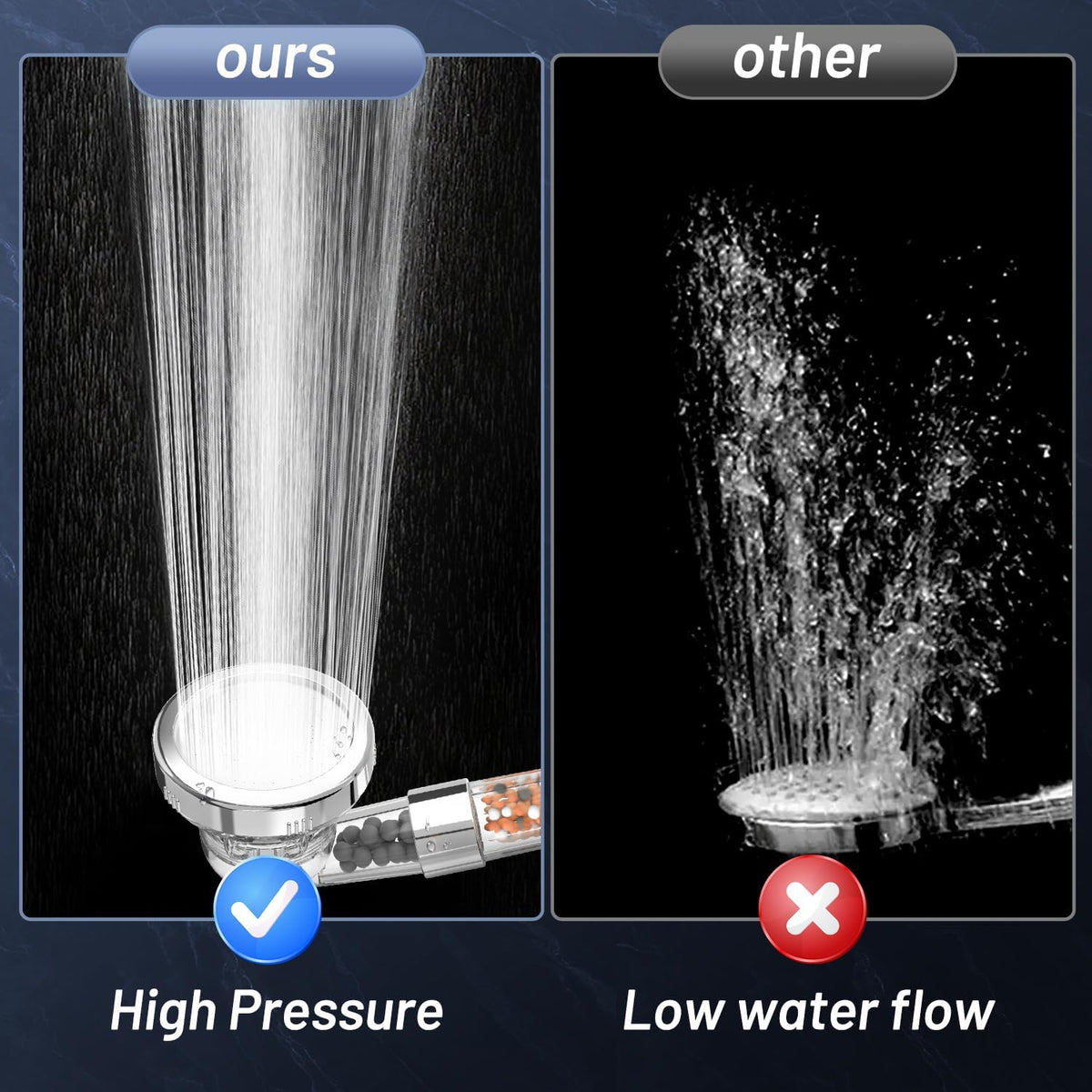 VEHHE High Pressure Shower Head with Filter Beads, 3 Spray Modes