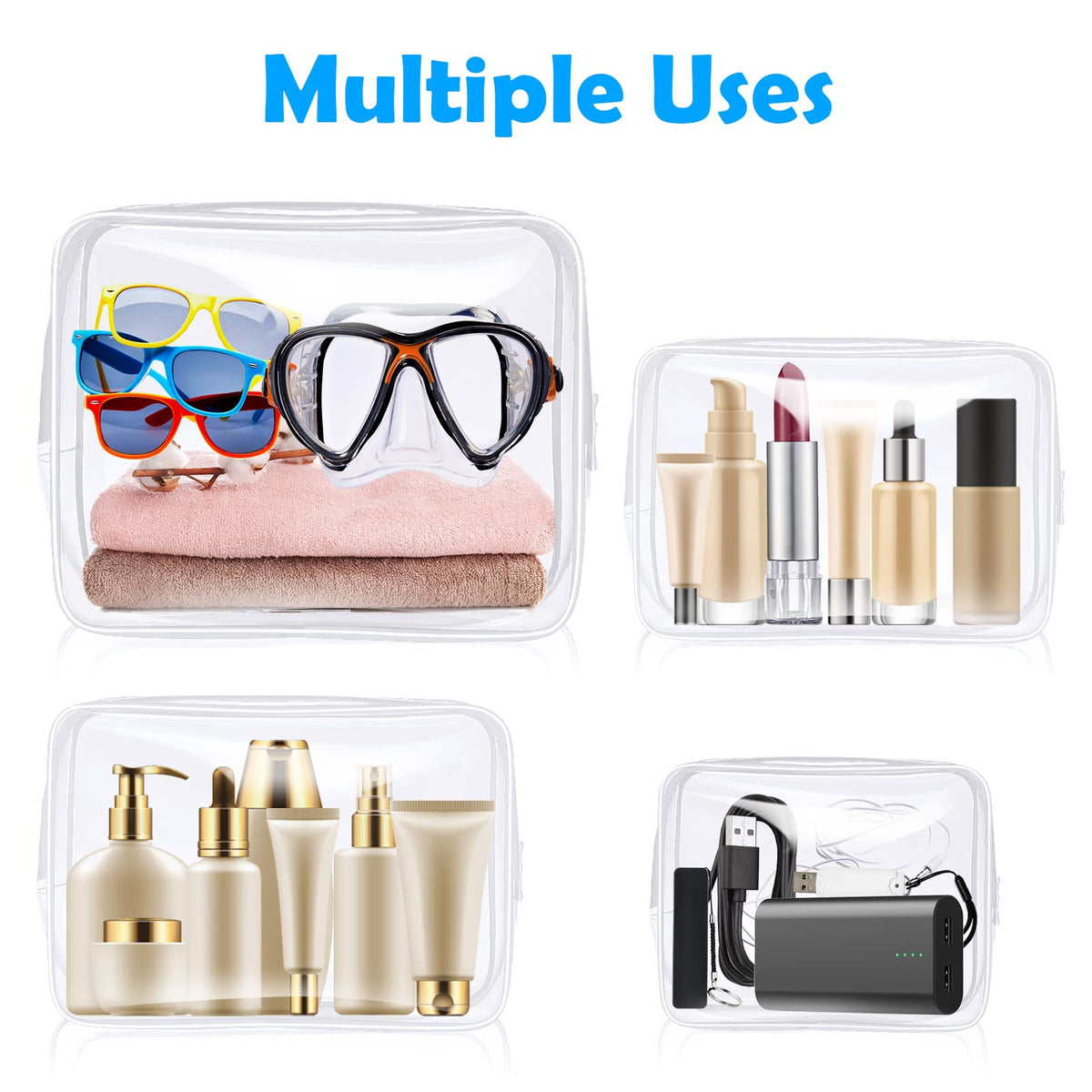 Aucuu Clear Toiletries Bag, 3 Pack PVC Waterproof Toiletries Carry Pouch, TSA Approved Travel Toiletry Bag with Zipper, Multi-Size Cosmetic Makeup Bags for Men, Women and Kids - Travel Business