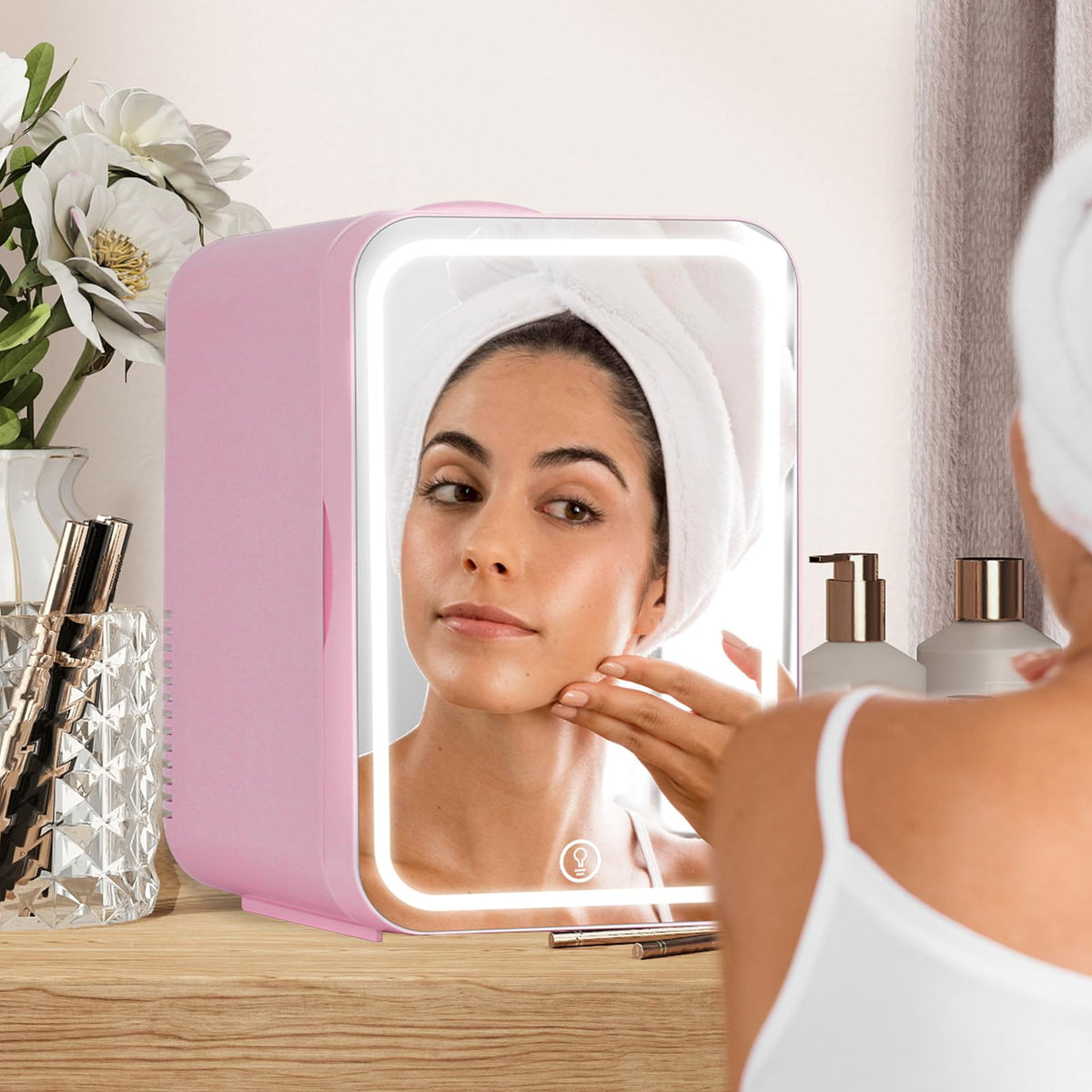 ARTETHYS Mini Fridge for Bedrooms, 8L Skincare Fridge with LED Mirror
