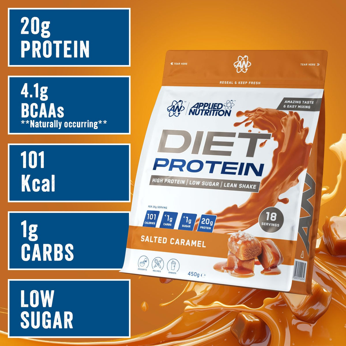 Applied Nutrition Diet Whey - High Protein Powder Supplement, Low Carb & Sugar, for Weight Management with CLA, L Carnitine, Green Tea (450g - 18 Servings) (Vanilla)