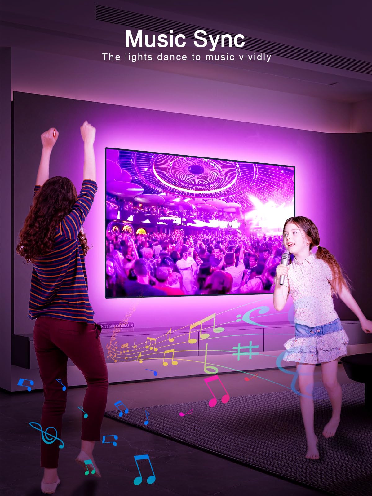 GIPOYENT TV Light Strip, 5M TV Backlight, for 45-75 Inch TV, Music Sync LED TV Light with Bluetooth Function - RGB Color Changing Light Strip for Home Theater (16.4ft)