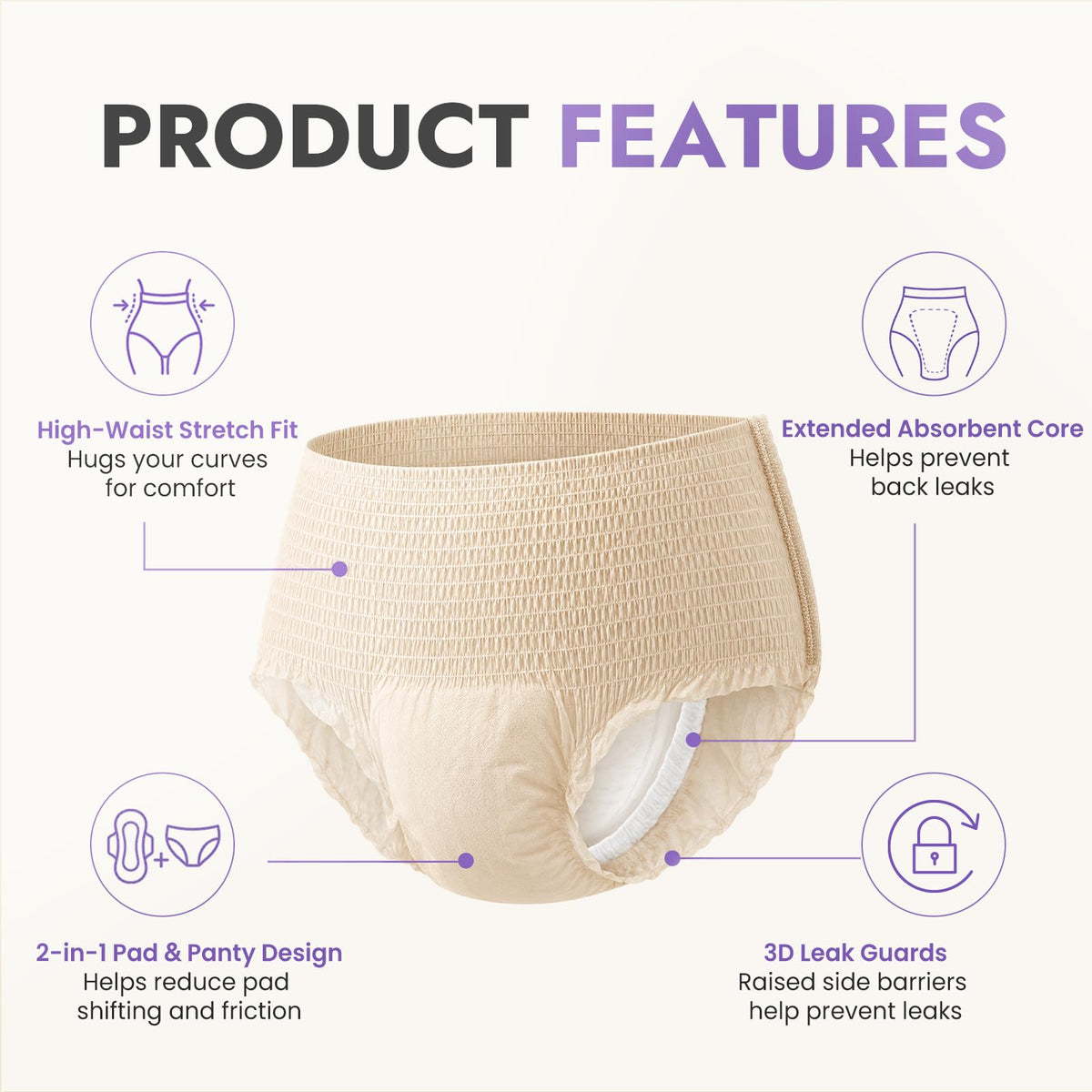 MOLLIS Disposable Period Pants Heavy Flow, Postpartum Underwear L/XL 8 Ct