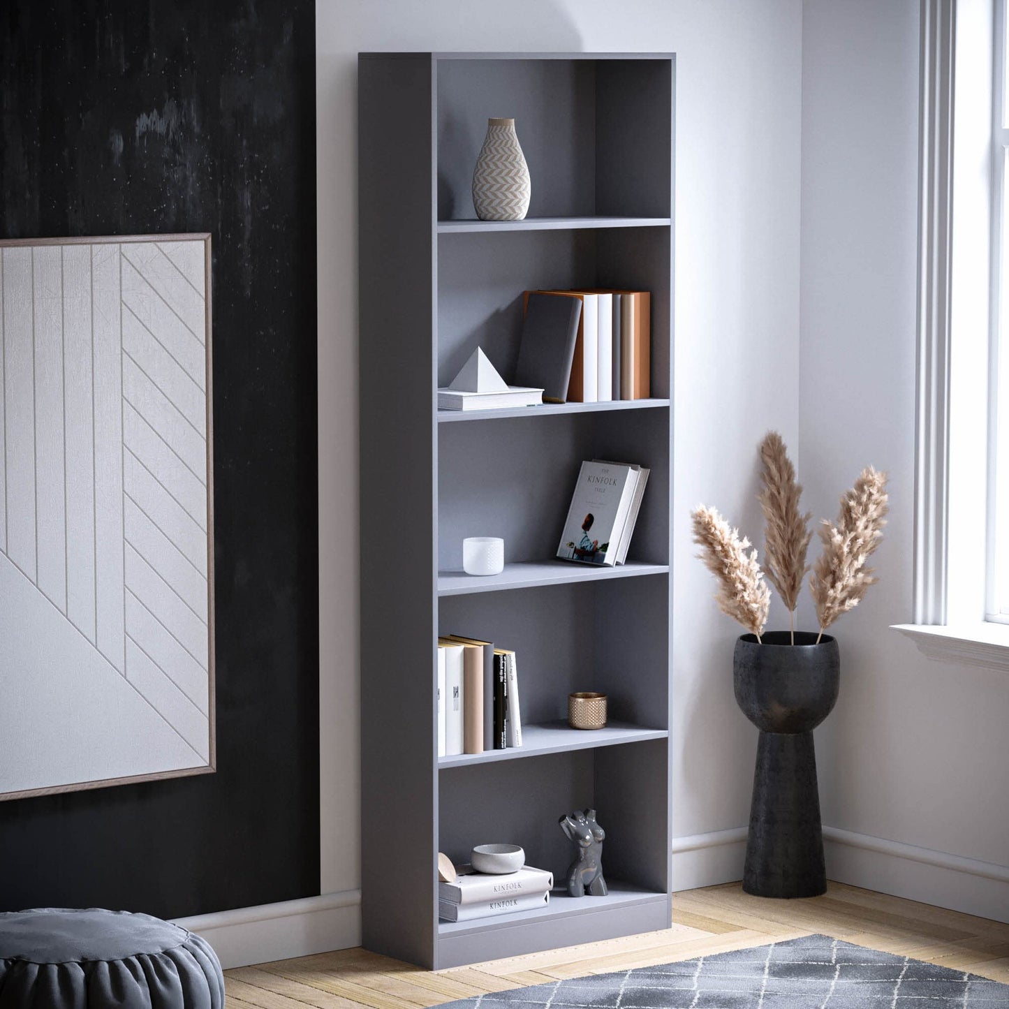 Vida Designs Cambridge 3 Tier Low Bookcase, White Wooden Shelving Display Storage Unit Office Living Room Furniture