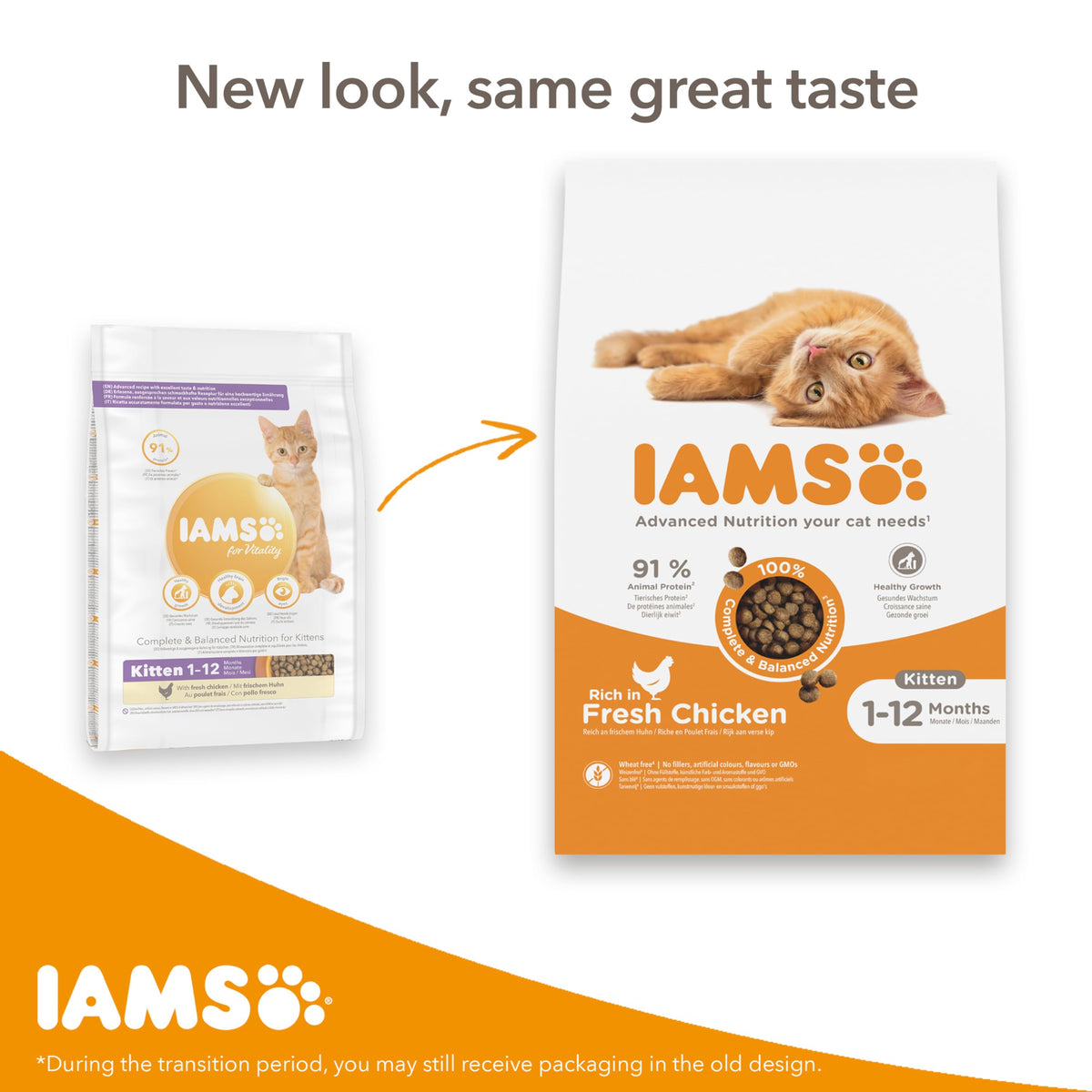 IAMS for Vitality Dry Kitten Food with Fresh Chicken, 3 kg, Packaging may vary
