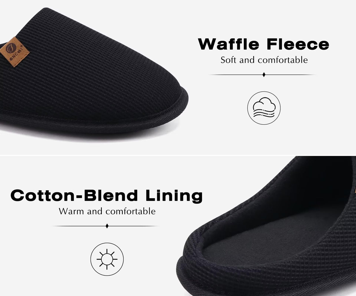 ONCAI Men's House Slippers，Cushion Memory Foam Shake Fleece and Man House Shoes with Faux Fur Lining and Indoor Outdoor Rubber Soles UK Size 6.5-14