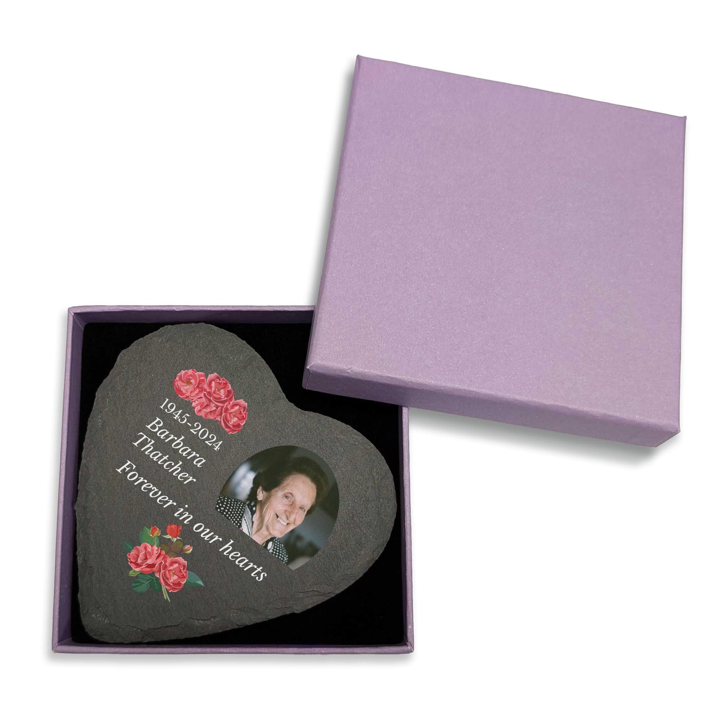 You Personalise Personalised UV Printed Photo Memorial Slate- Custom Message & Photo- Heart Slate, Optional Display Stand- Outdoor & Indoor Use- 100 x 100 mm