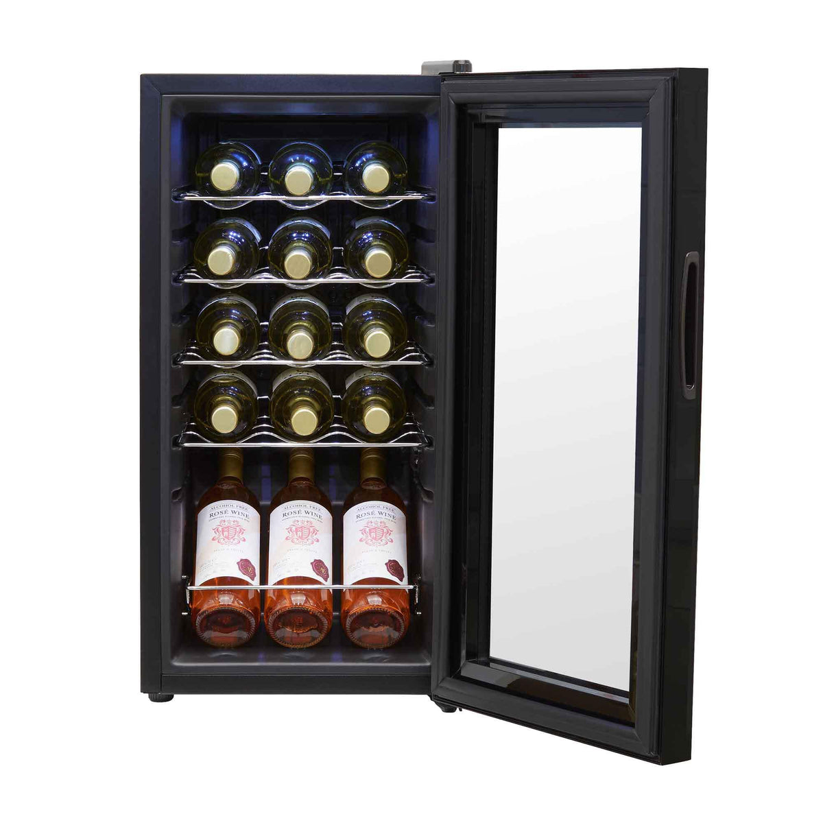 Dellonda Baridi 12 Bottle Wine Fridge with Digital Touch Screen Controls, Metal Shelves & LED Light, Black - DH73