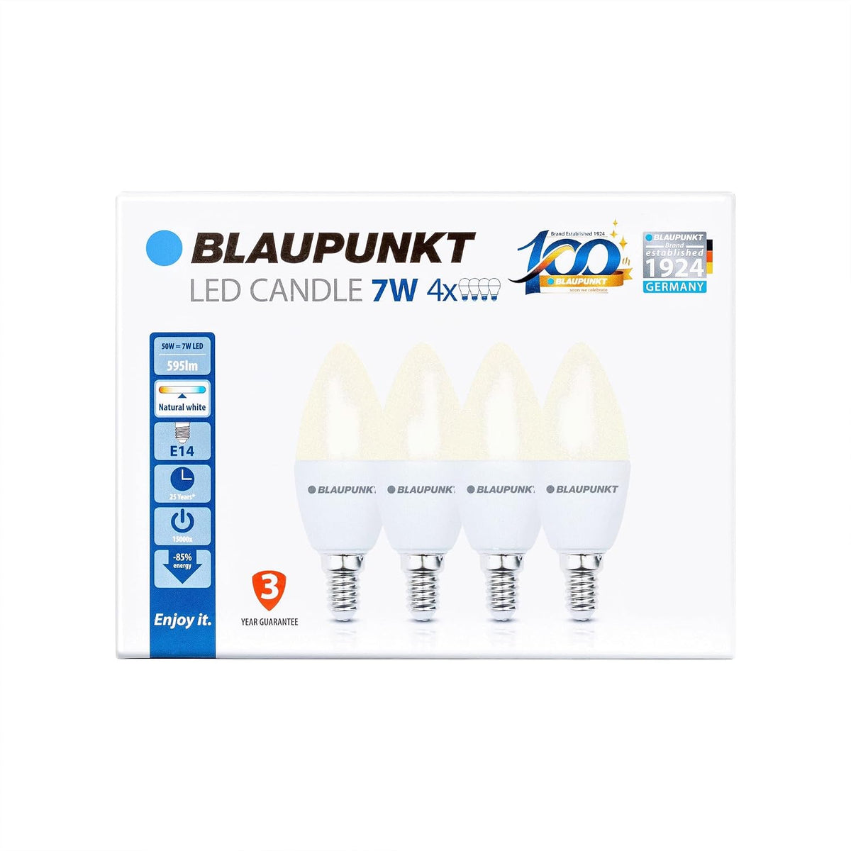 Blaupunkt E14 LED Light Bulb Candle Shape – 10W (Equivalent to 80W - 100W), 820 Lumens, 4000K Neutral White LED – Non‑Dimmable, E14 Screw Base, Energy‑Efficient Home Lighting – Pack of 1