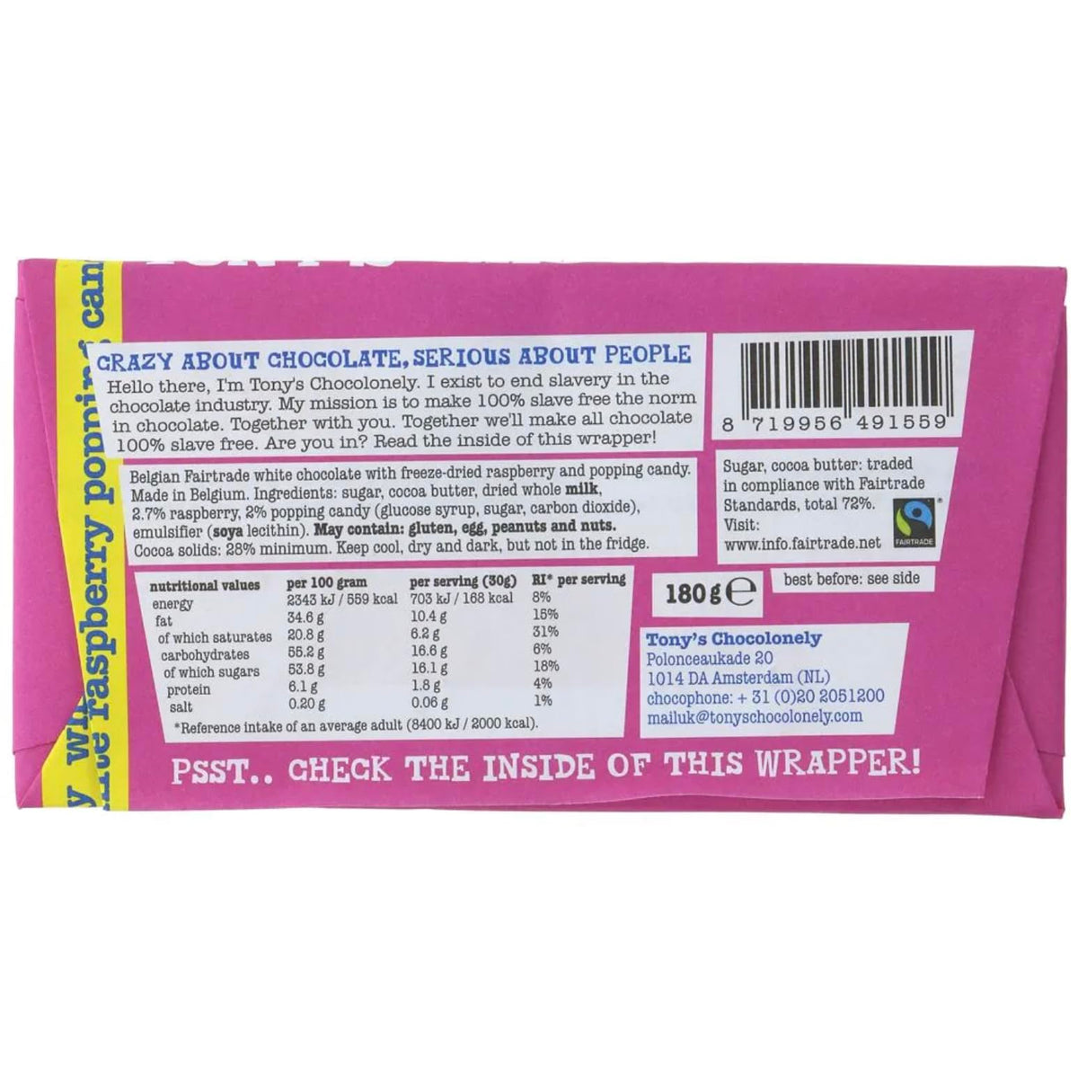 Tony's Chocolonely Milk Chocolate Bar - 180g Belgian Fairtrade Chocolate, Gift, 32% Cocoa, Vegetarian